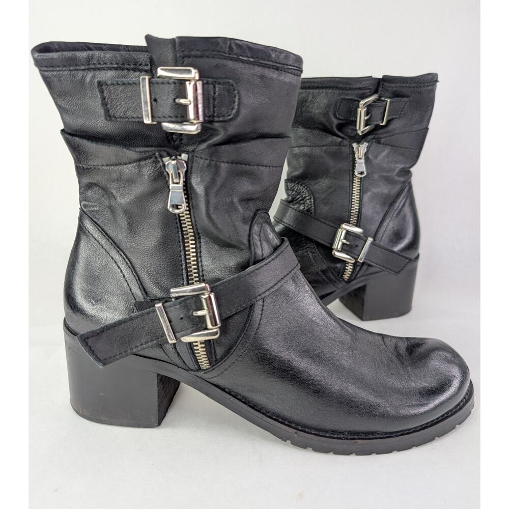 Rock Croatian Black Ankle Combat Boots Moto Buckle Streetwear Punk Goth 10M